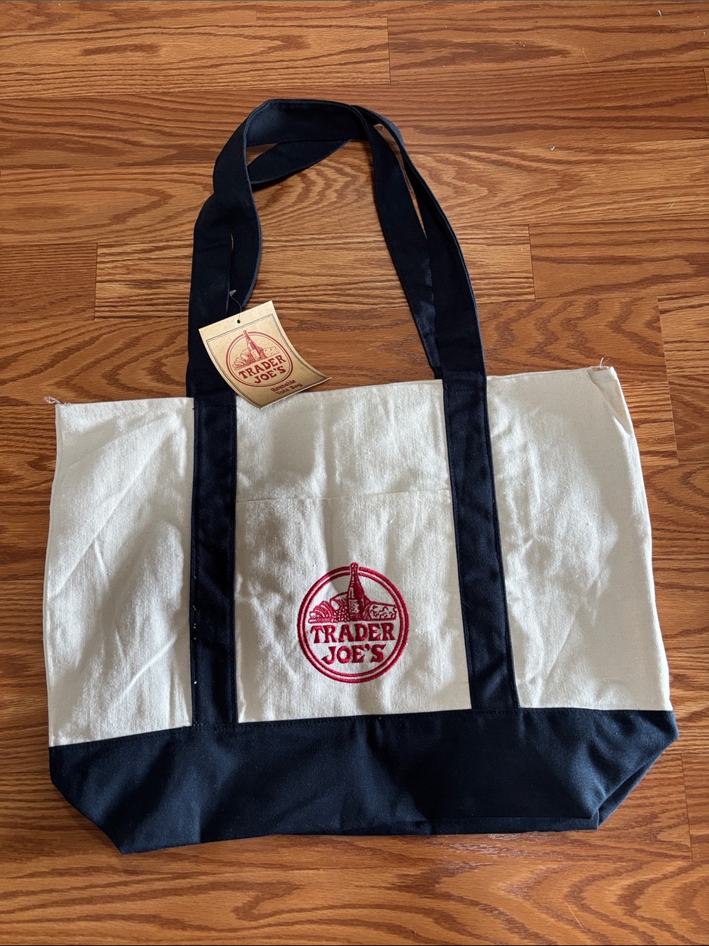 Trader Joe’s Cream and Black Canvas Tote Bag